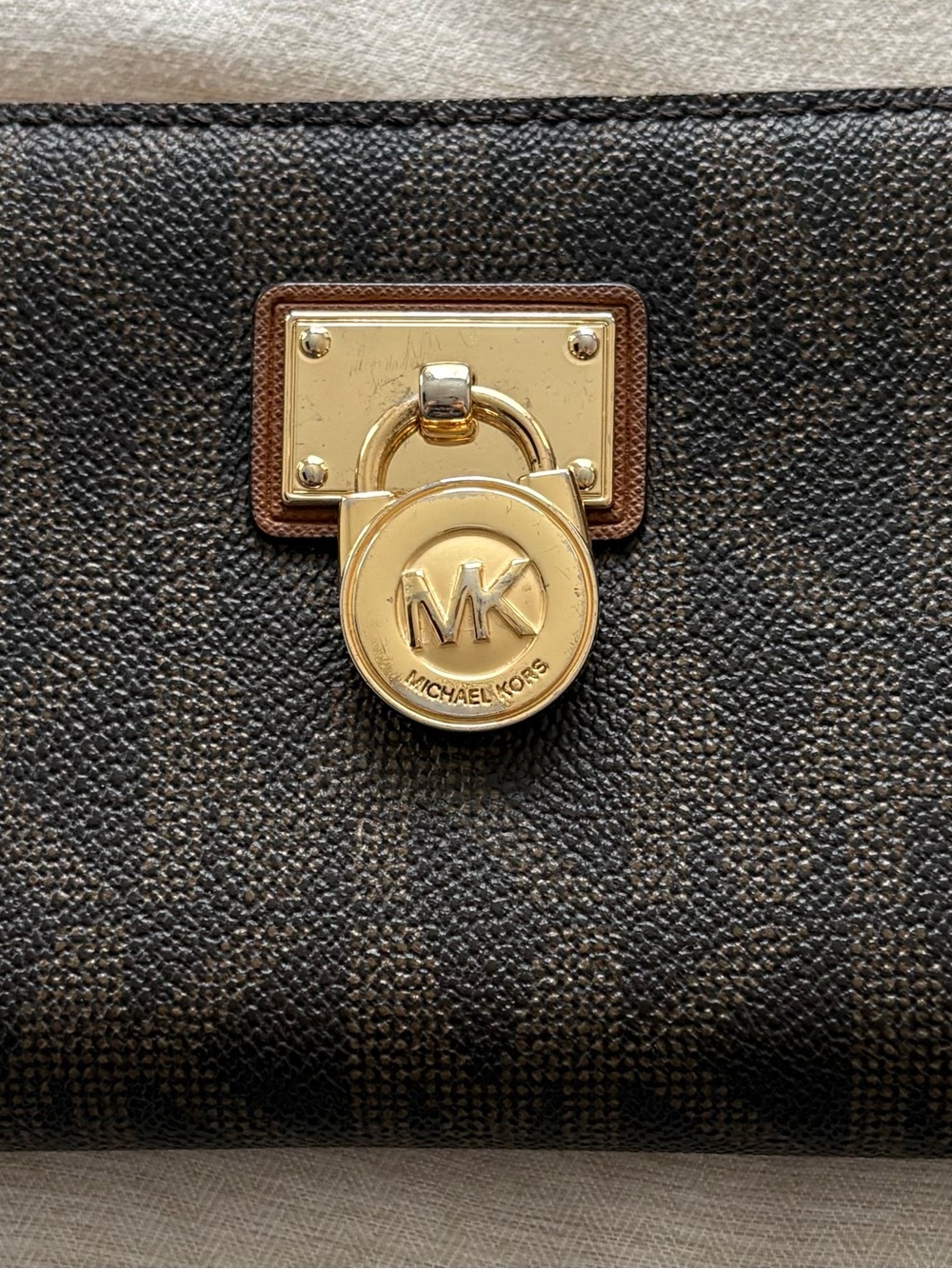Michael Kors Dark Brown Signature Padlock Wallet with Gold Hardware